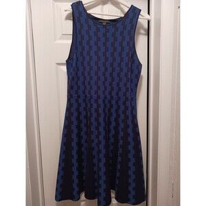 Ann Taylor Womens Blue Black Sleeveless‎ Midi Dress Checkered Size L